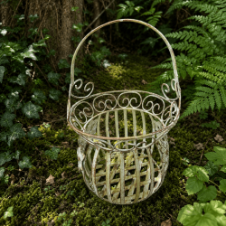 Sage green metal pot holder basket – front view of the small one