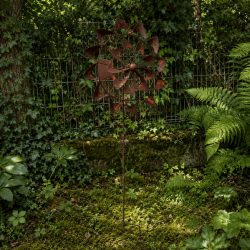 Éolienne girouette de jardin en métal finition rouille H205 x L49 cm – Double hélice Ø57 et Ø30 cm
