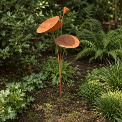 Decorative metal water lily to plant – overall view