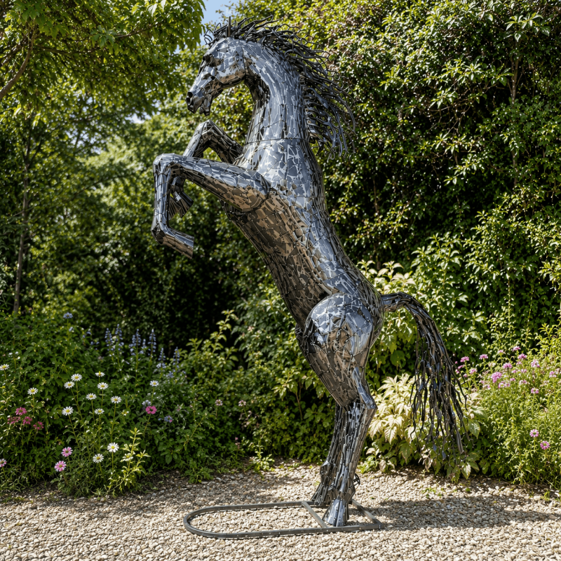 Sculpture cheval cabré géant en métal – Hauteur 330 cm