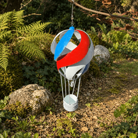 Lanterne montgolfière en métal à suspendre – Décoration de jardin tricolore 63 cm