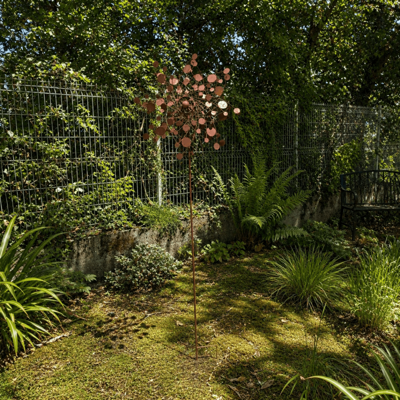 Éolienne de jardin à disques couleur rouille – Hauteur 212 cm