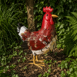 Poule décorative en métal coloré – Statue de jardin 36 cm