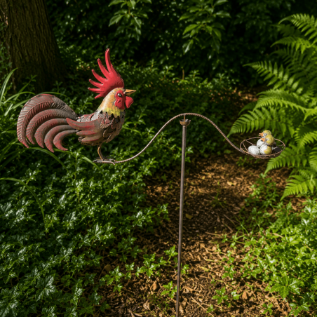 Mobile balancier coq et poule au nid en métal – 130 cm