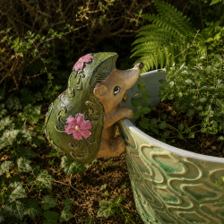 Lot de 2 accroche-pots lapin et hérisson en résine