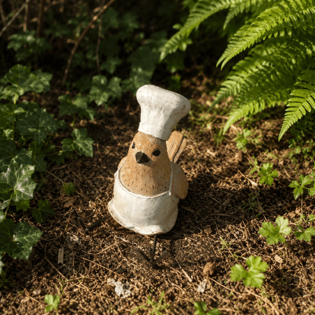 Oiseau chef cuisinier en résine – Figurine décorative 11 cm