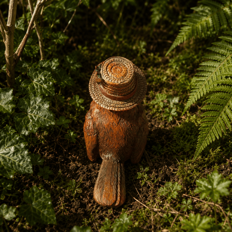 Rouge-gorge avec chapeau de paille en résine – Figurine 9 cm