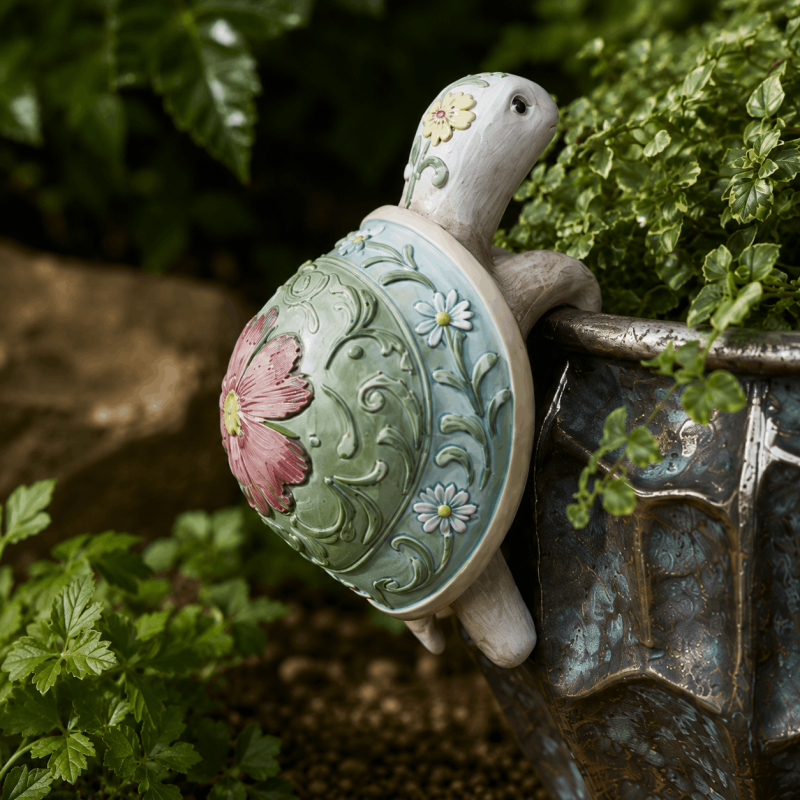 Lot de 2 accroche-pots en résine tortue et escargot