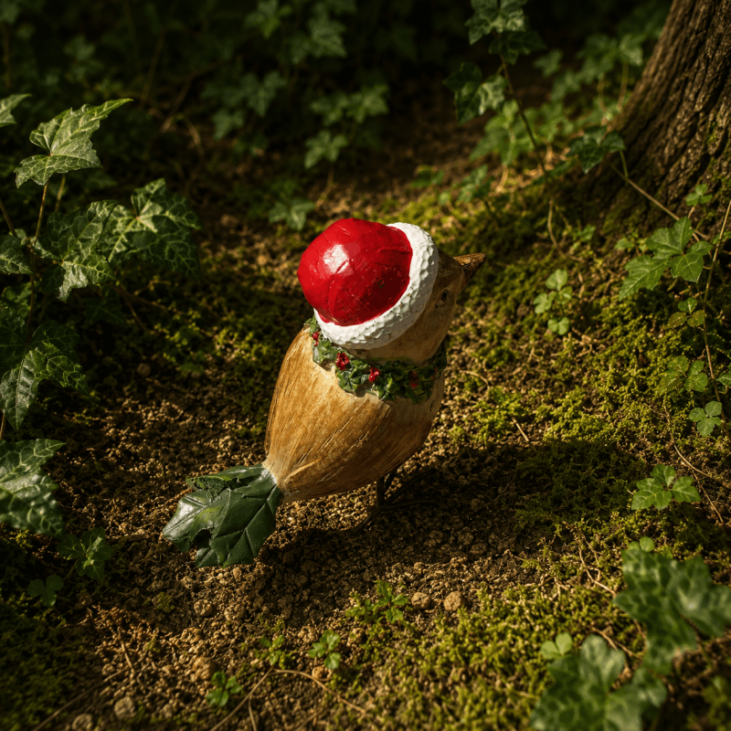 Oiseau de Noël décoratif en résine avec bonnet et écharpe