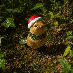 Oiseau de Noël décoratif en résine avec bonnet et écharpe