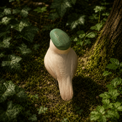 Petit oiseau décoratif en résine avec béret vert