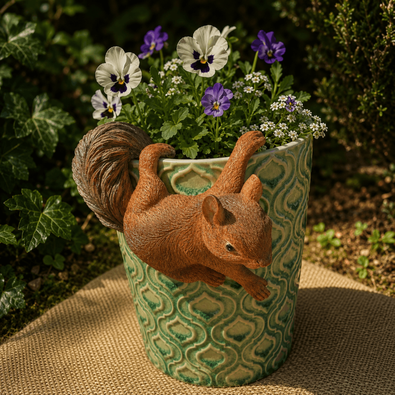Lot de 3 écureuils décoratifs en résine pour pots de fleurs