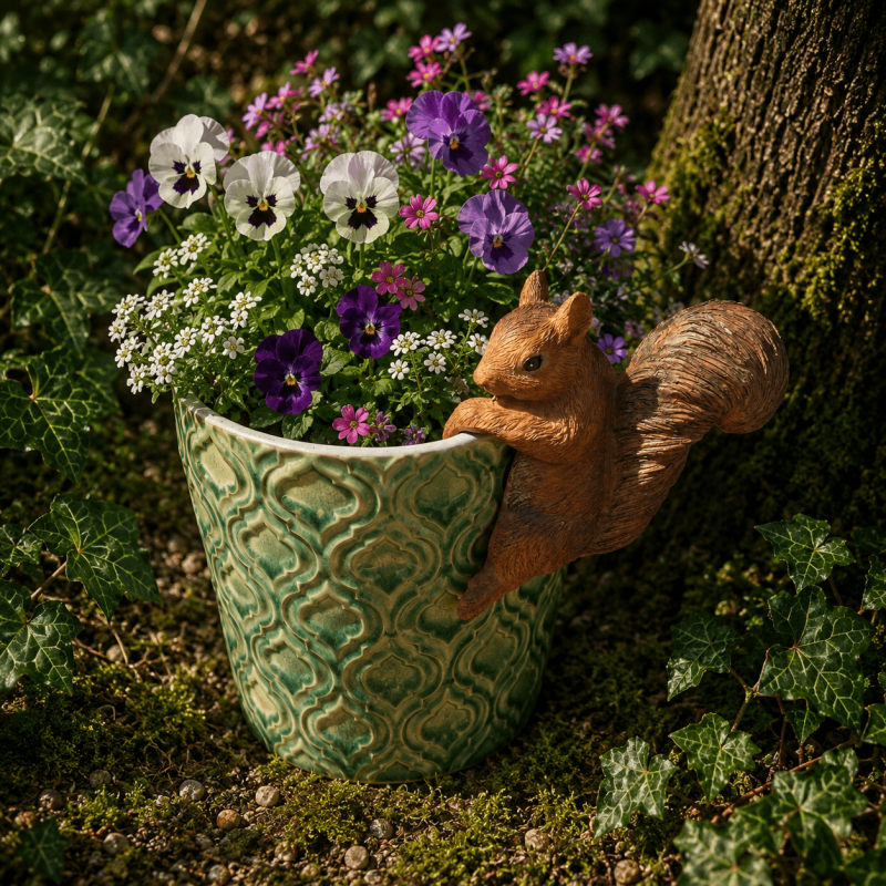Lot de 3 écureuils décoratifs en résine pour pots de fleurs