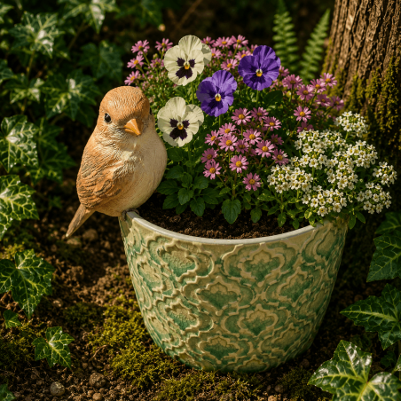 Petit oiseau décoratif en résine à suspendre sur un pot