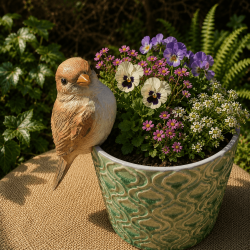 Petit oiseau décoratif en résine à suspendre sur un pot