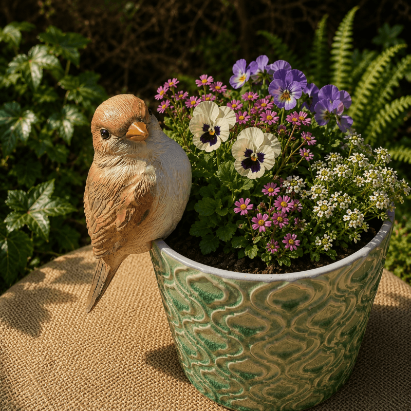 Petit oiseau décoratif en résine à suspendre sur un pot