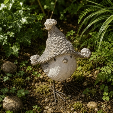 Oiseau de Noël décoratif en résine avec bonnet brun