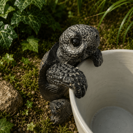 Tortue décorative en résine à suspendre sur un pot