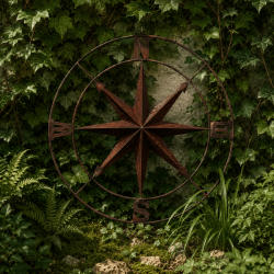Grande rose des vents murale en métal rouillé – 108 cm