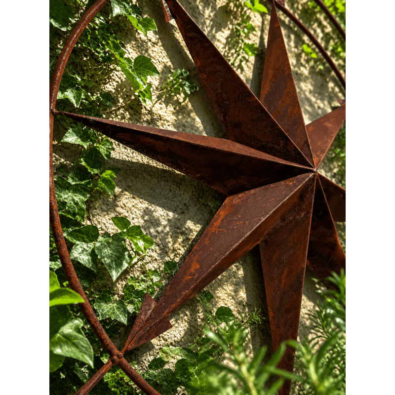 Grande rose des vents murale en métal rouillé – 108 cm