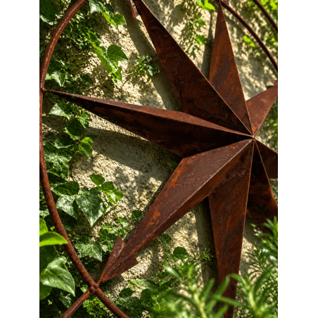 Grande rose des vents murale en métal rouillé – 108 cm