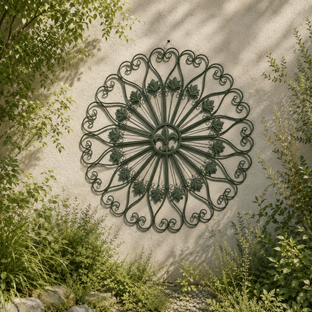 Grande rosace murale fleur de lys en métal – 95 cm