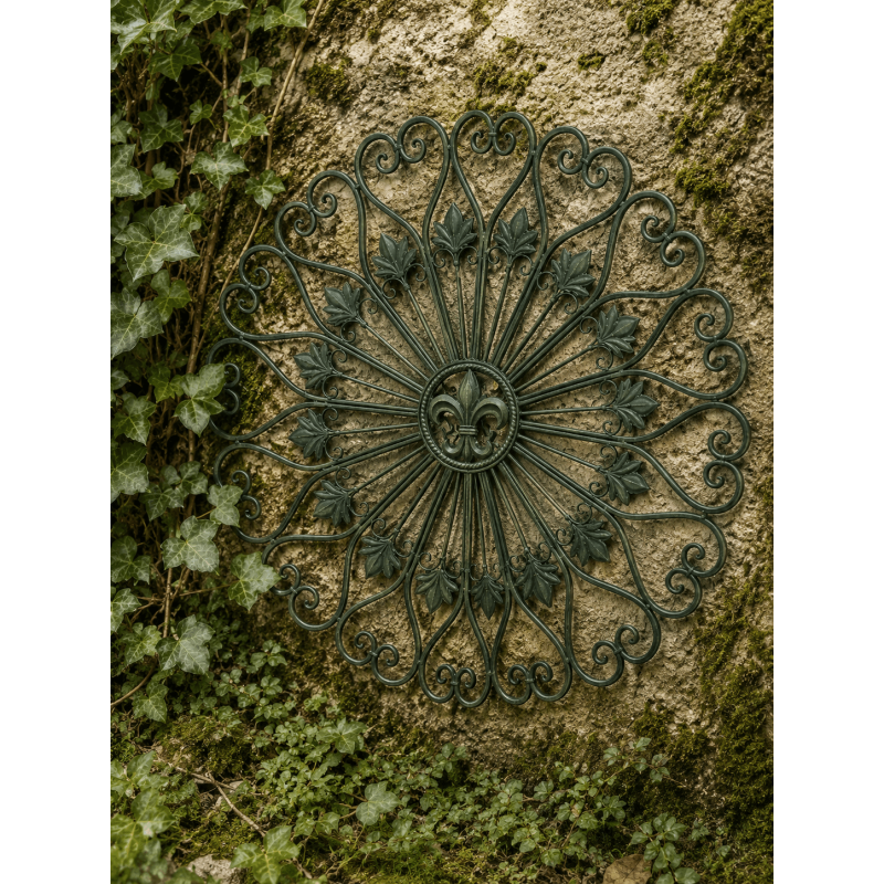 Grande rosace murale fleur de lys en métal – 95 cm
