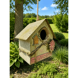 Nichoir à oiseaux rustique en bois et métal à suspendre