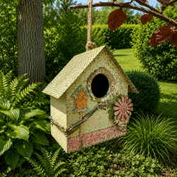 Nichoir à oiseaux rustique en bois et métal à suspendre