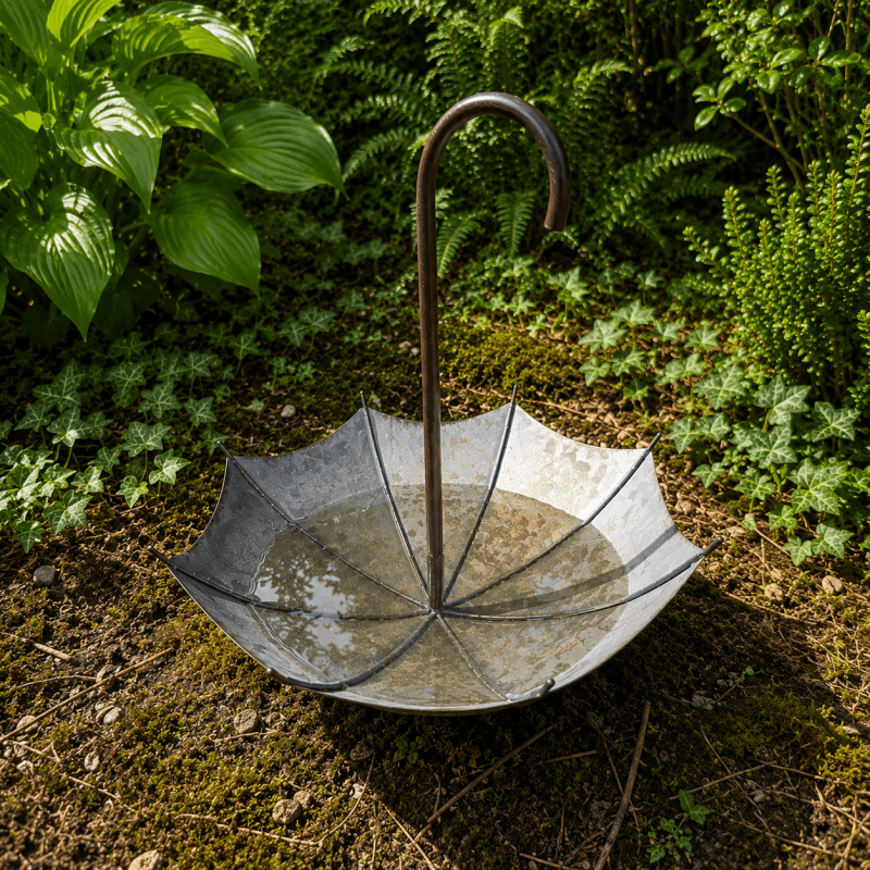 Mangeoire à oiseaux parapluie en métal galvanisé à planter