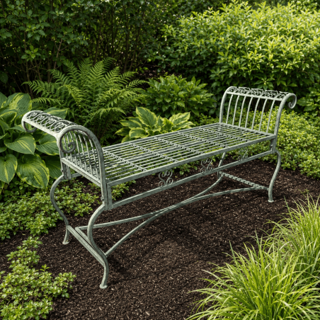 Banquette de jardin en métal vert-de-gris patiné – L 134 cm