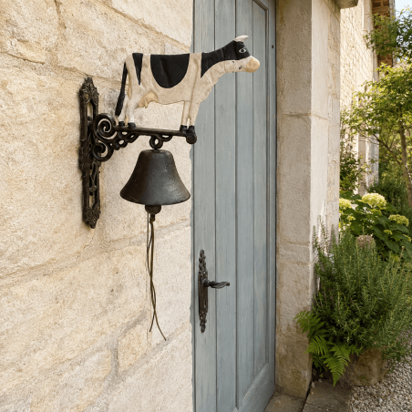 Cast iron doorbell with a Breton Pie Noir cow